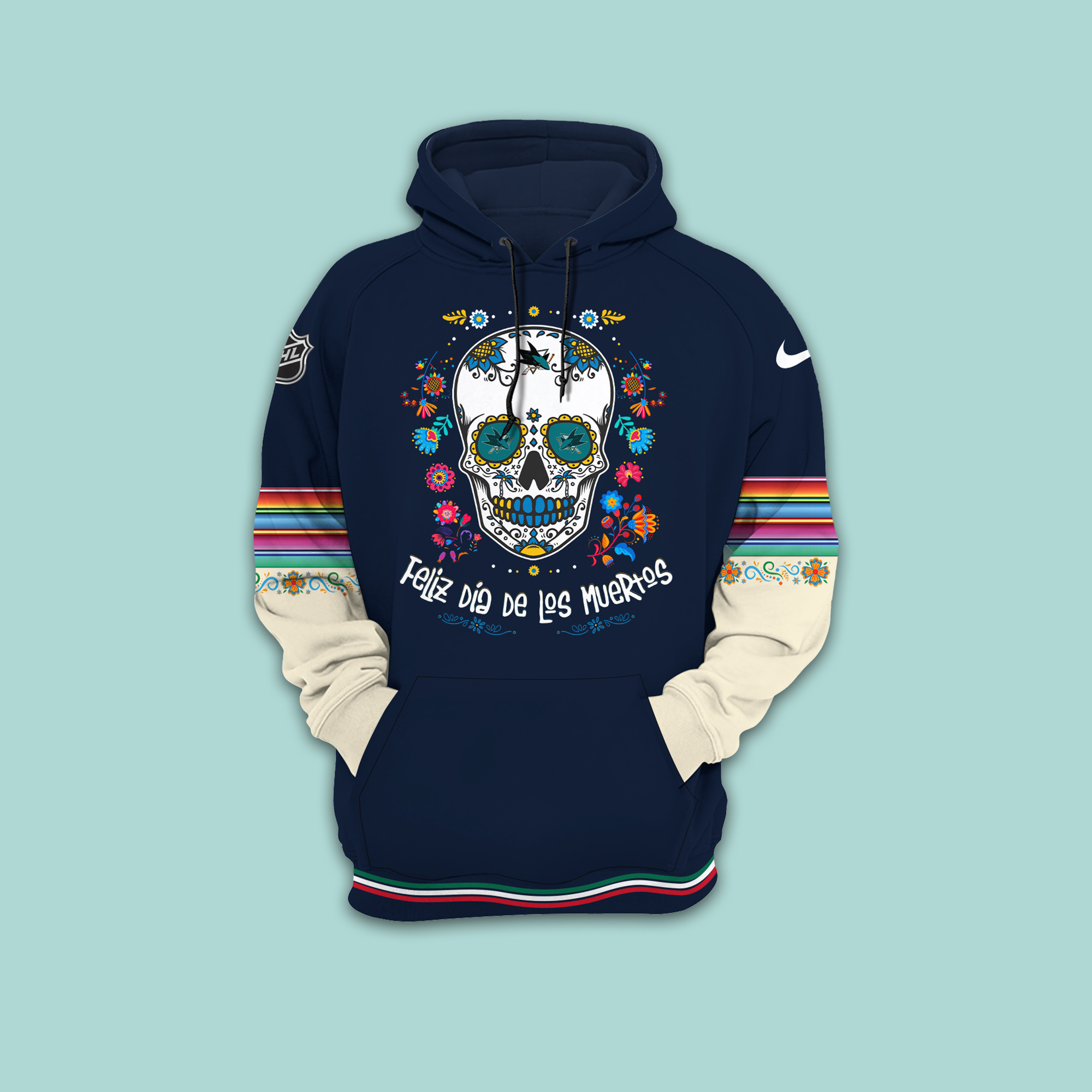San Jose Sharks NHL Dia De Los Muertos Premium Pullover Hoodie - Famjoys San Jose Sharks NHL Dia De Los Muertos Premium Pullover Hoodie - Famjoys
