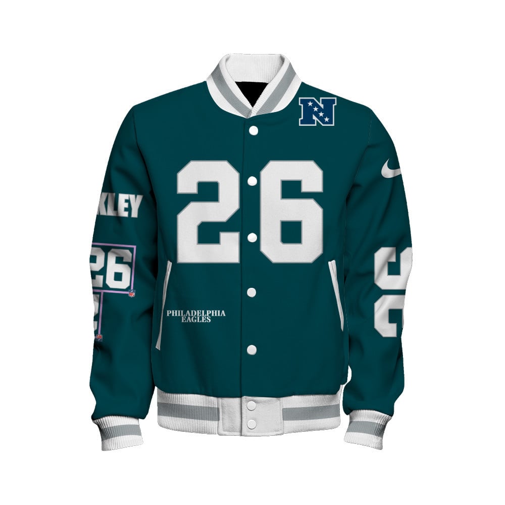 Saquon Barkley #26 Philadelphia Eagles National Football League Unisex Varsity Jacket - Famjoys Saquon Barkley #26 Philadelphia Eagles National Football League Unisex Varsity Jacket - Famjoys
