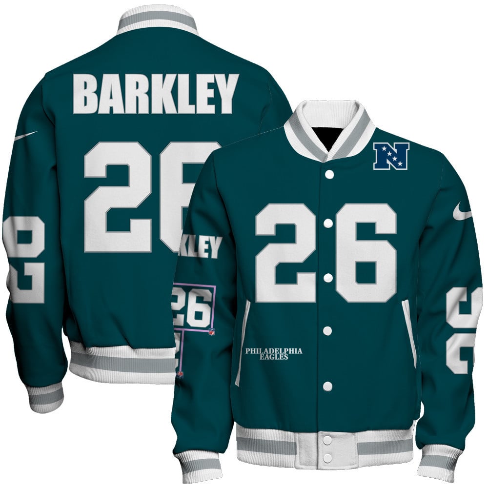 Saquon Barkley #26 Philadelphia Eagles National Football League Unisex Varsity Jacket - Famjoys Saquon Barkley #26 Philadelphia Eagles National Football League Unisex Varsity Jacket - Famjoys