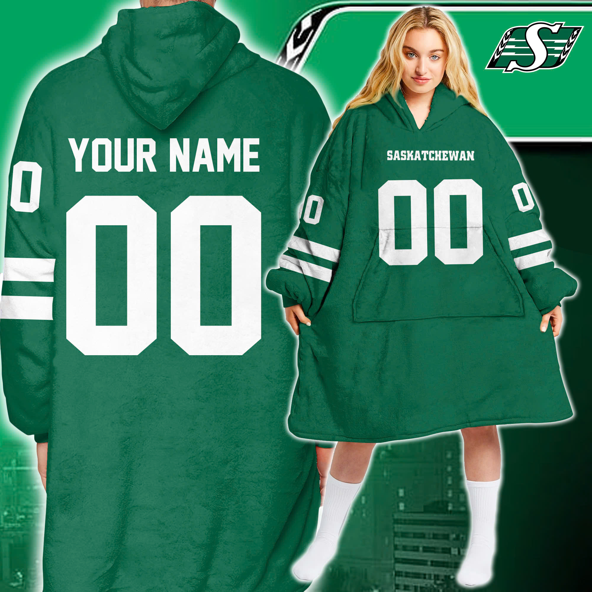 Saskatchewan Roughriders Custom Blanket Hoodie - Famjoys Saskatchewan Roughriders Custom Blanket Hoodie - Famjoys