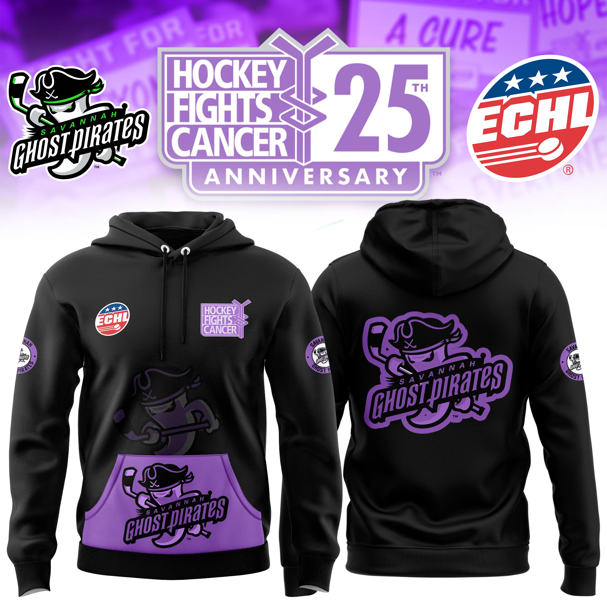 Savannah Ghost Pirates Hockey Fight Cancer Hoodie - Famjoys Savannah Ghost Pirates Hockey Fight Cancer Hoodie - Famjoys