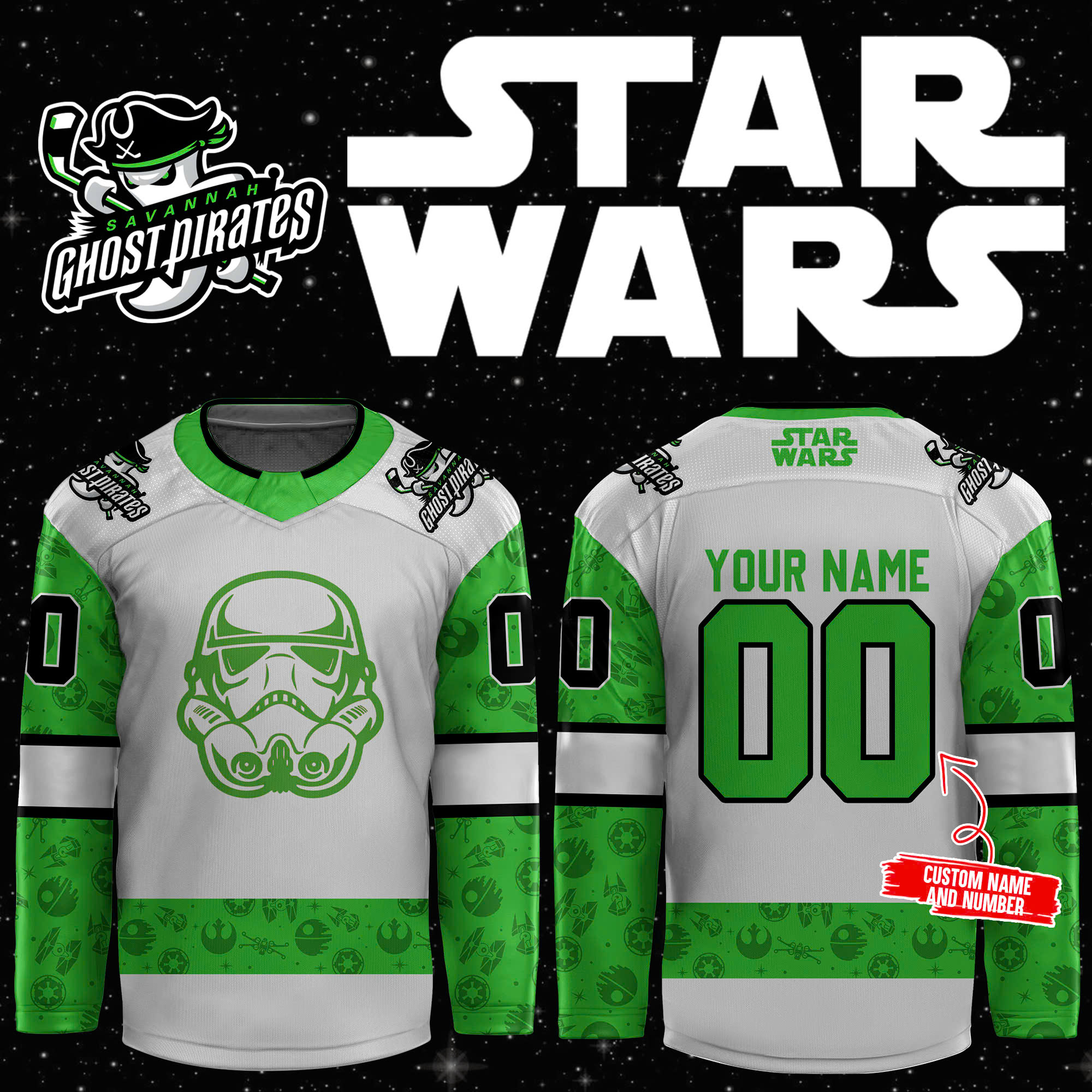 Savannah Ghost Pirates x STAR WARS NIGHT Custom Jersey - Famjoys Savannah Ghost Pirates x STAR WARS NIGHT Custom Jersey - Famjoys