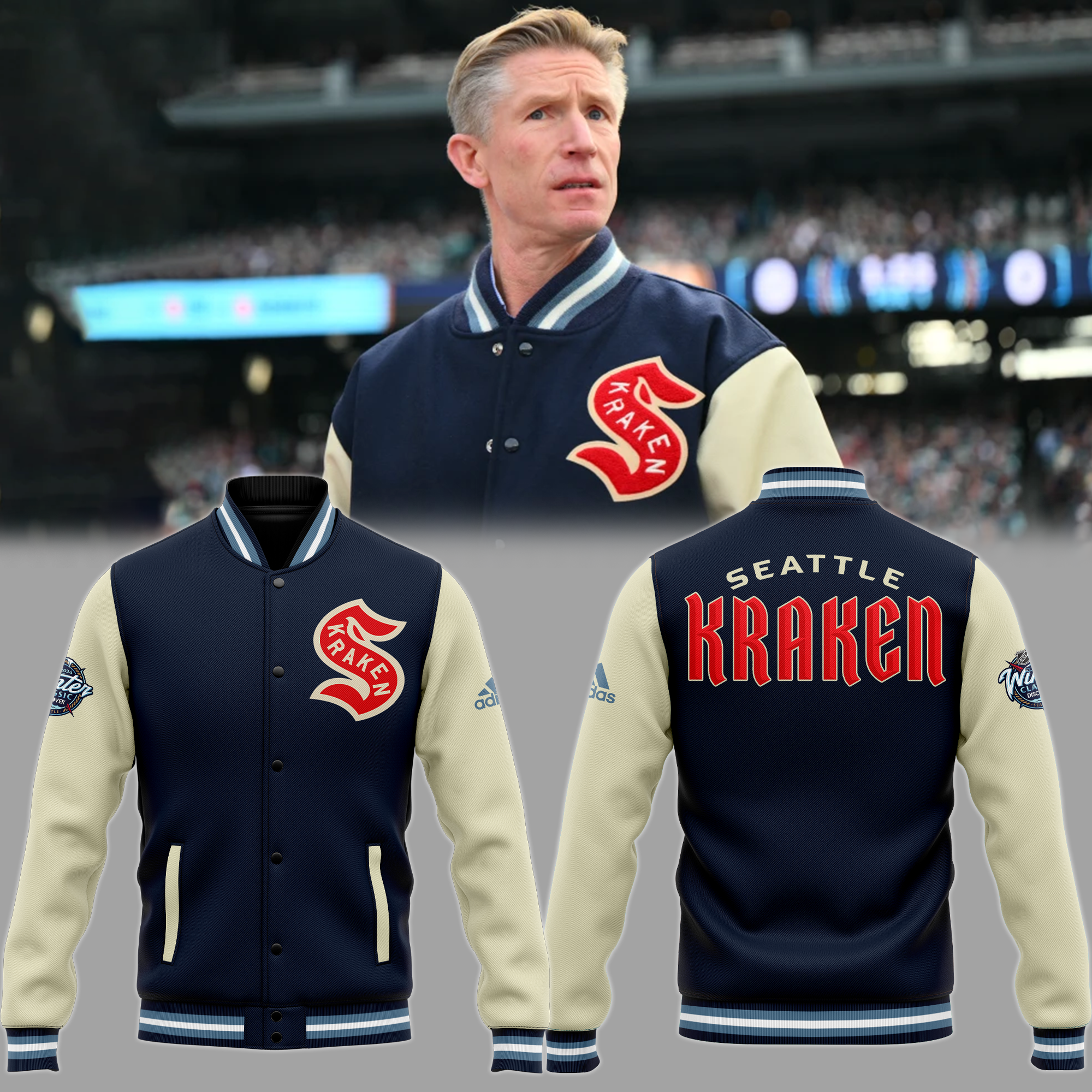 Seattle Kraken Winter Classic Baseball Jacket NHL 2024 - Famjoys Seattle Kraken Winter Classic Baseball Jacket NHL 2024 - Famjoys
