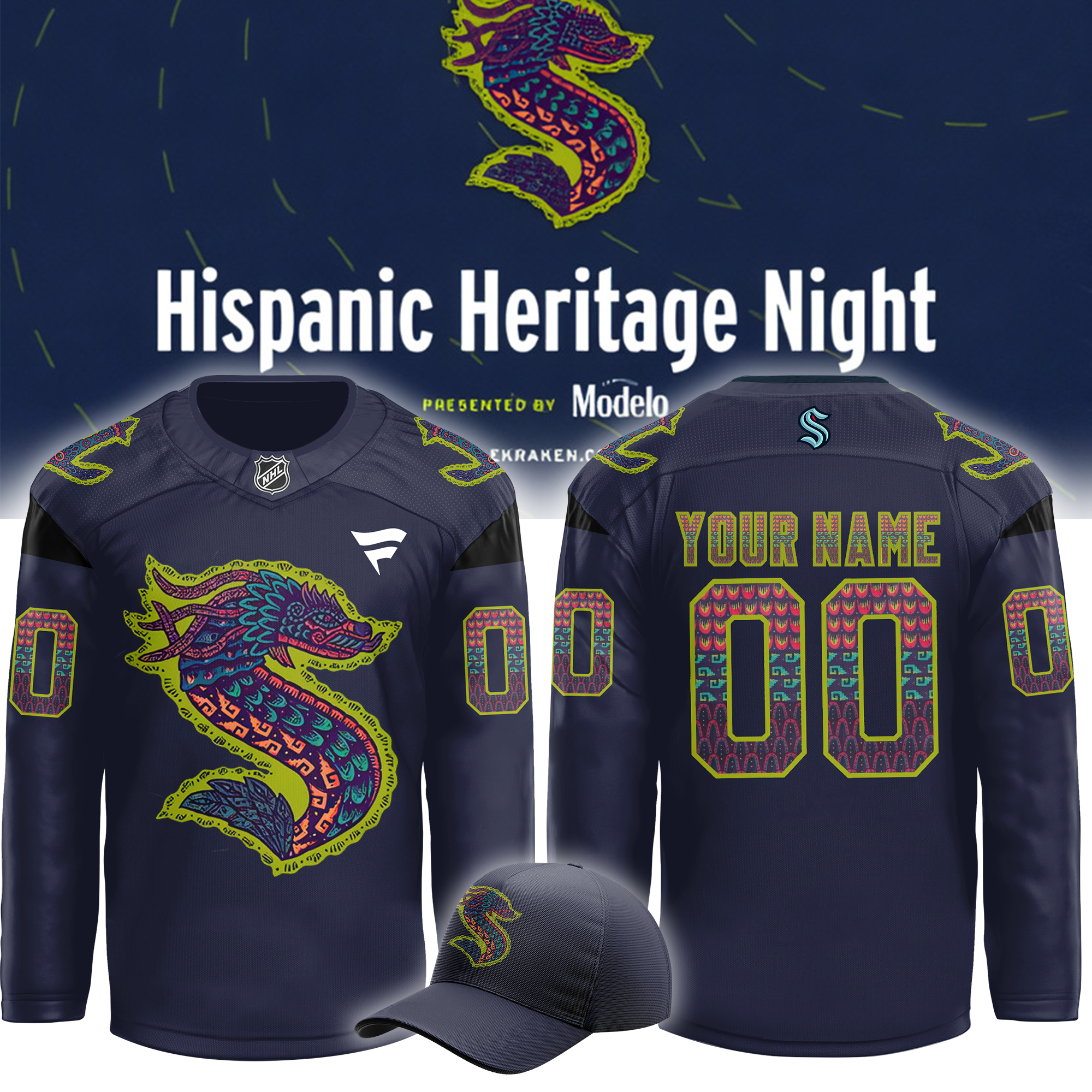Seattle Kraken x Hispanic Heritage Night Custom Jersey - Famjoys Seattle Kraken x Hispanic Heritage Night Custom Jersey - Famjoys