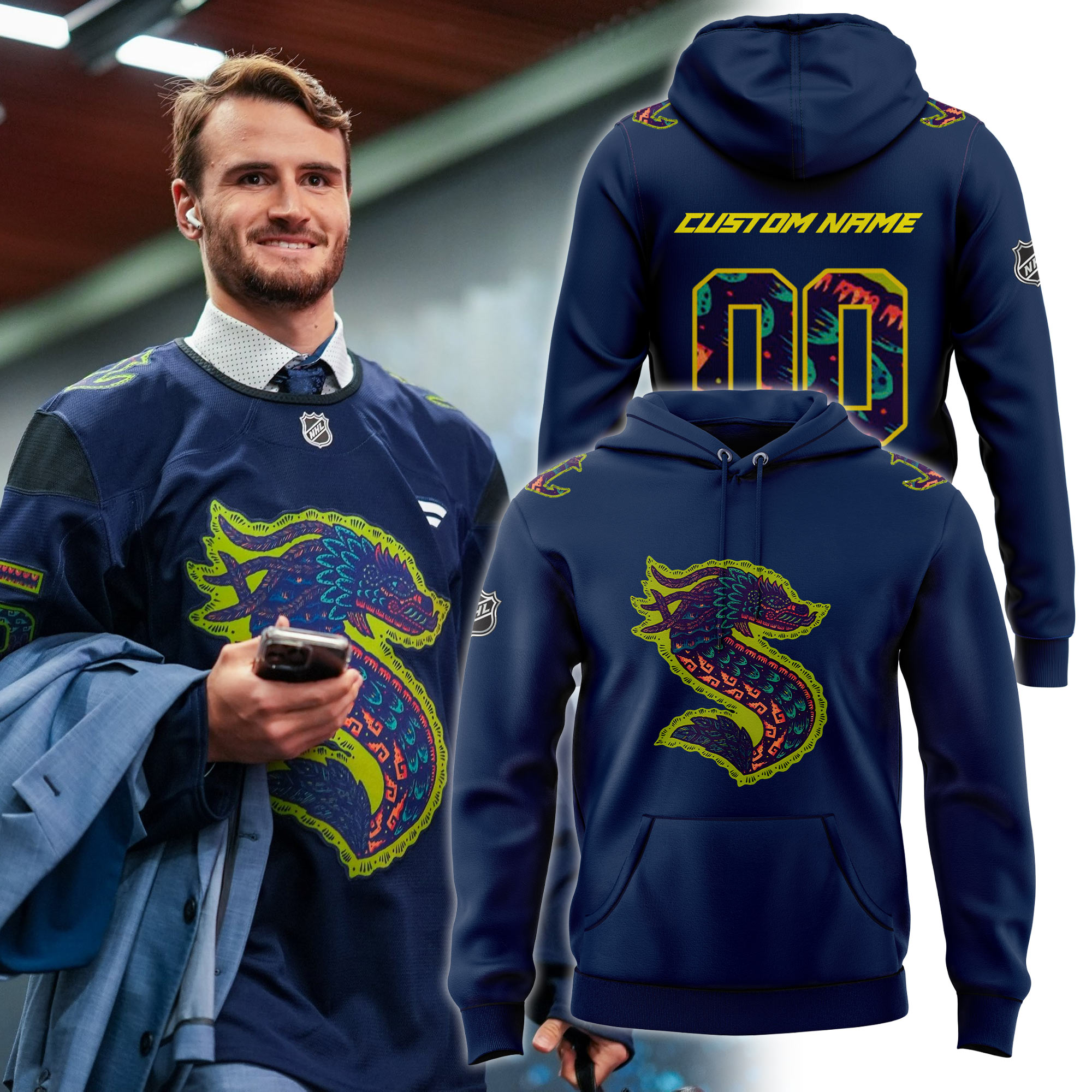 Seattle Kraken x Hispanic Heritage Night Personalized Hoodie - Famjoys Seattle Kraken x Hispanic Heritage Night Personalized Hoodie - Famjoys