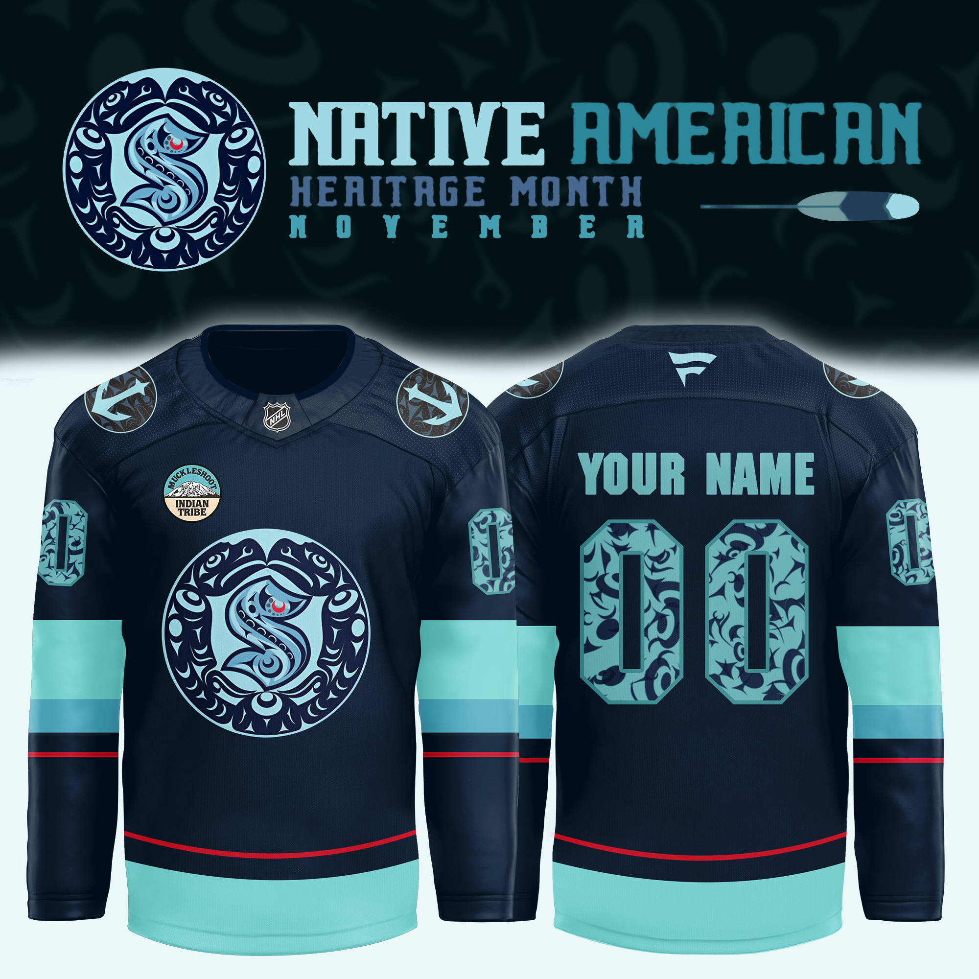 Seattle Kraken x NHL Native American Heritage Month Premium Jersey - Famjoys Seattle Kraken x NHL Native American Heritage Month Premium Jersey - Famjoys