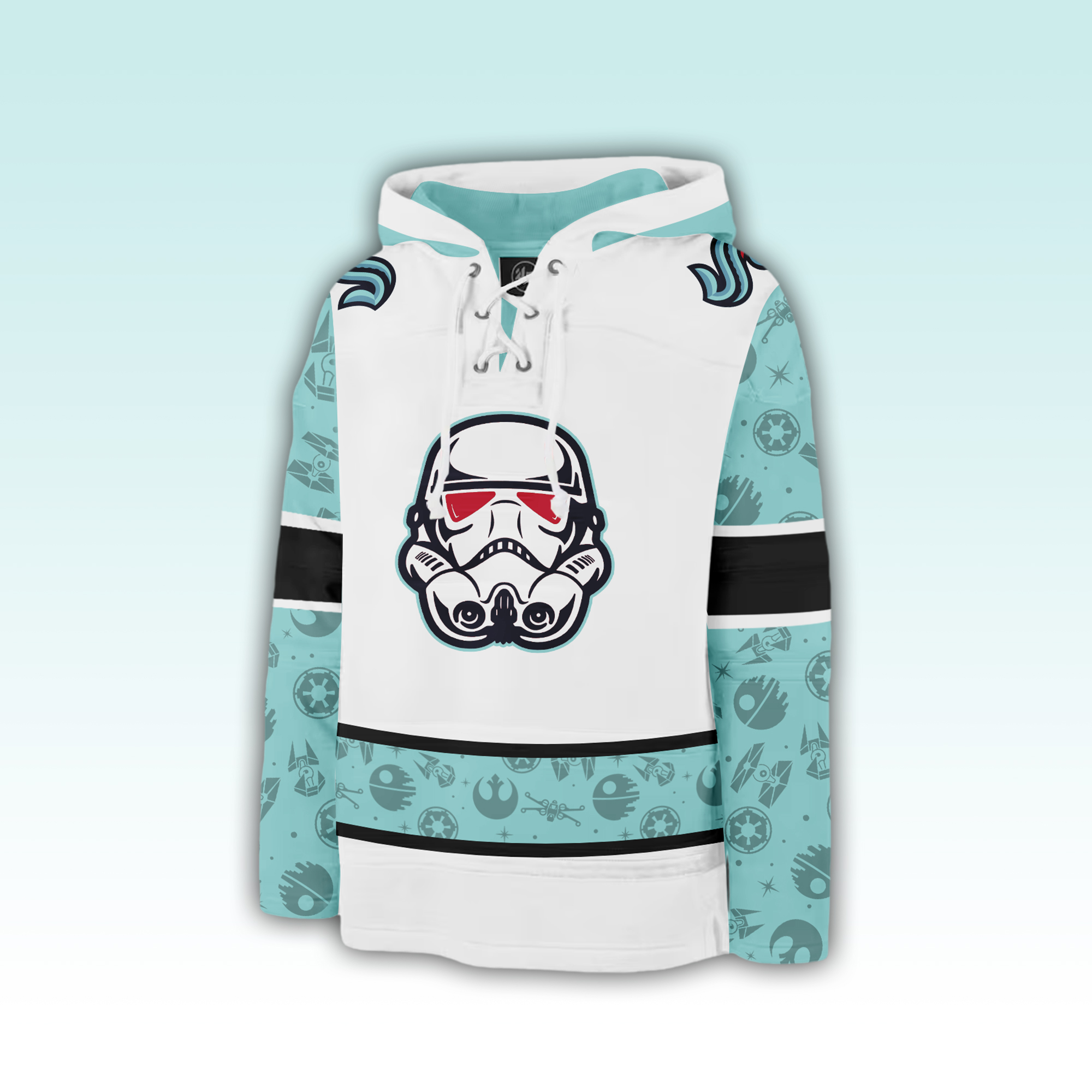 Seattle Kraken x Star Wars Night Lace Up Hoodie - Famjoys Seattle Kraken x Star Wars Night Lace Up Hoodie - Famjoys