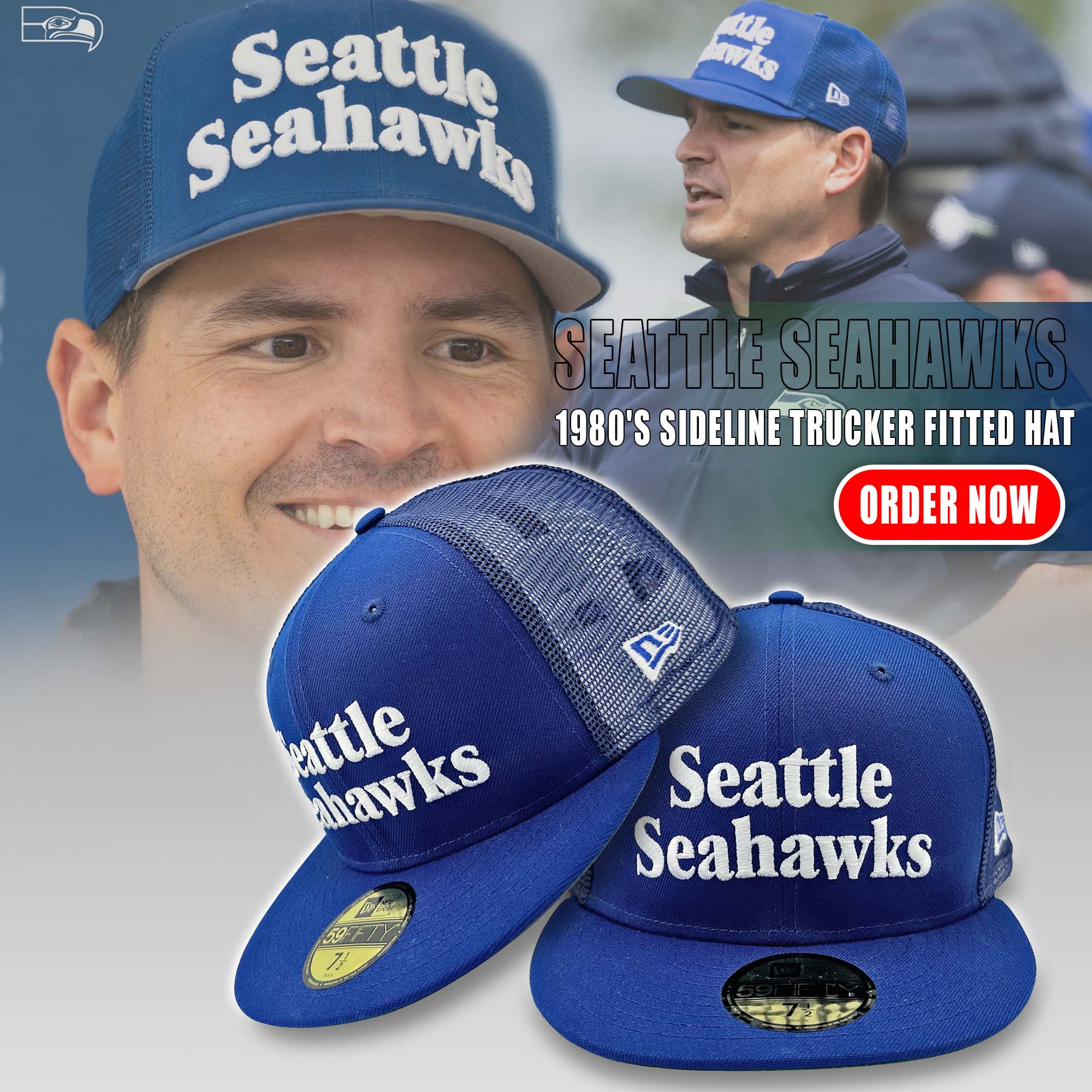 Seattle Seahawks 1980 Sideline Trucker Fitted Hat - Famjoys Seattle Seahawks 1980 Sideline Trucker Fitted Hat - Famjoys