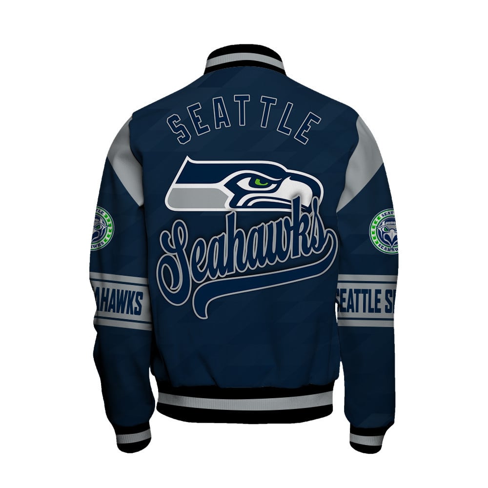 Seattle Seahawks American Football League Pattern Varsity Jacket SH1 V2 - Famjoys Seattle Seahawks American Football League Pattern Varsity Jacket SH1 V2 - Famjoys