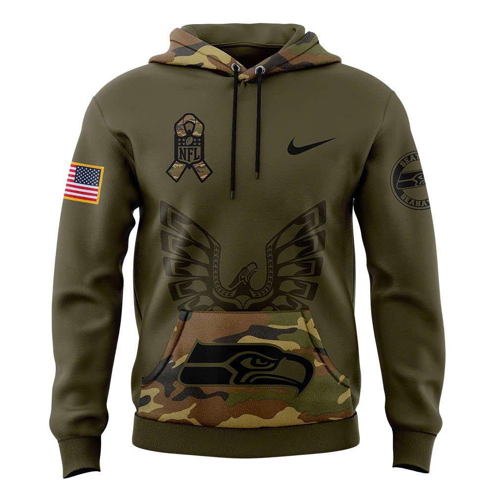 Seattle Seahawks Camo Salute to Service Club Fleece Pullover Hoodie V2 - Famjoys Seattle Seahawks Camo Salute to Service Club Fleece Pullover Hoodie V2 - Famjoys