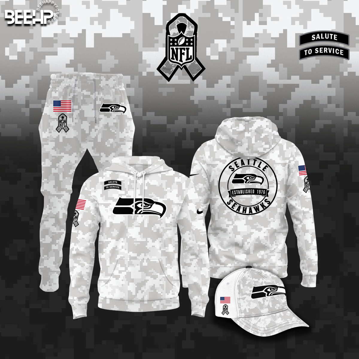 Seattle Seahawks Camo Salute to Service Combo - Famjoys Seattle Seahawks Camo Salute to Service Combo - Famjoys