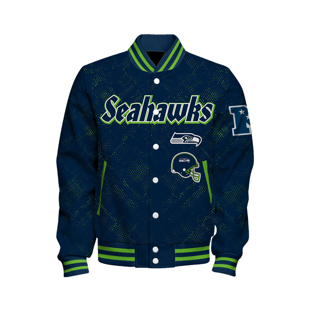 Seattle Seahawks - Continue Writing The Dream Unisex Varsity Jacket - Famjoys Seattle Seahawks - Continue Writing The Dream Unisex Varsity Jacket - Famjoys
