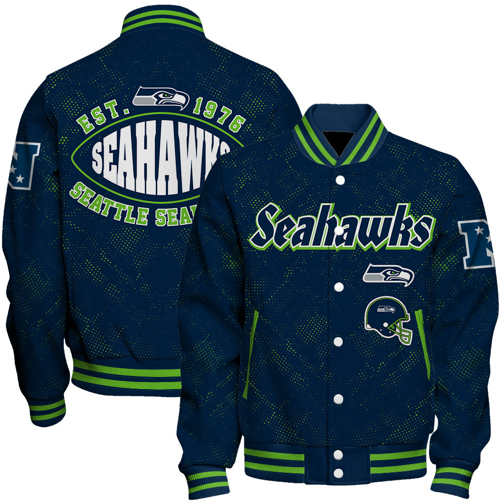 Seattle Seahawks - Continue Writing The Dream Unisex Varsity Jacket - Famjoys Seattle Seahawks - Continue Writing The Dream Unisex Varsity Jacket - Famjoys