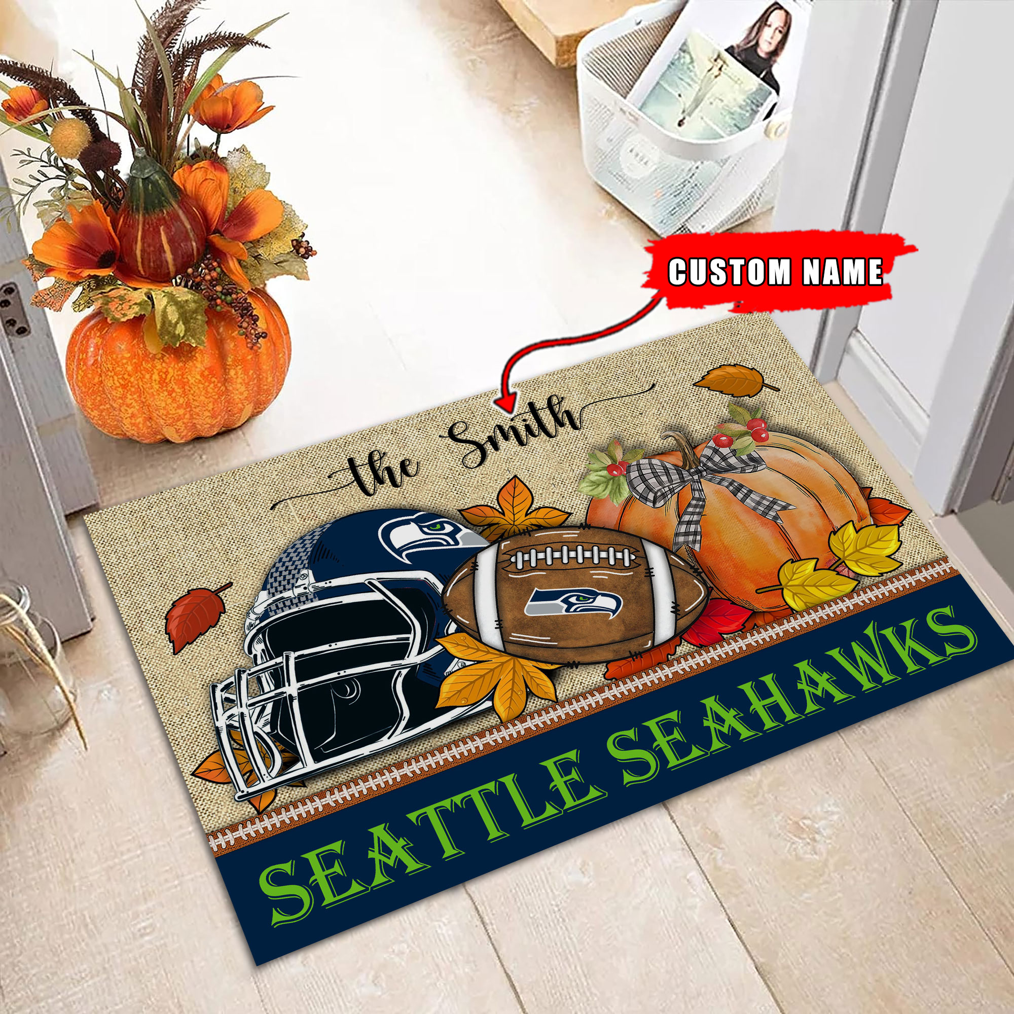 Seattle Seahawks Fall Football Doormat - Famjoys Seattle Seahawks Fall Football Doormat - Famjoys