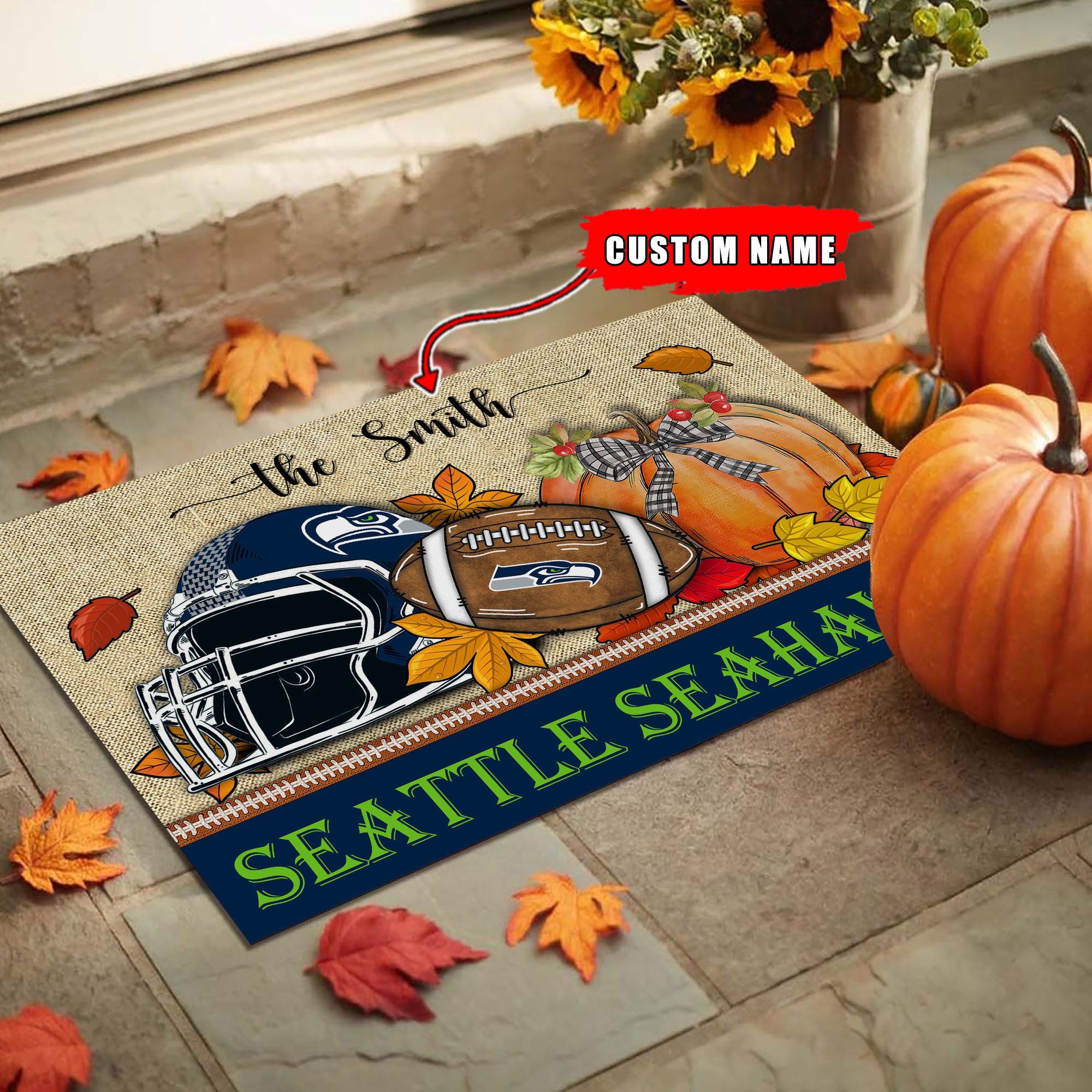 Seattle Seahawks Fall Football Doormat - Famjoys Seattle Seahawks Fall Football Doormat - Famjoys
