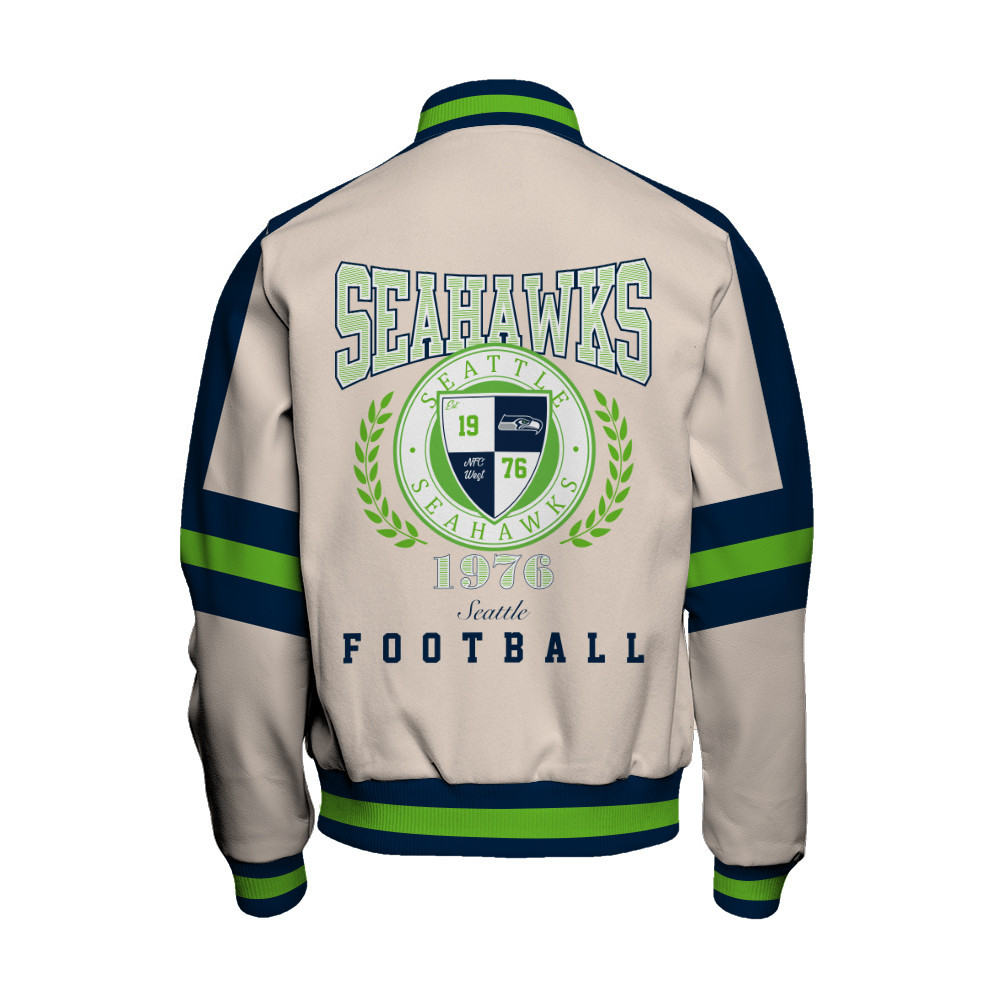 Seattle Seahawks - Feel The Power Unisex Varsity Jacket - Famjoys Seattle Seahawks - Feel The Power Unisex Varsity Jacket - Famjoys