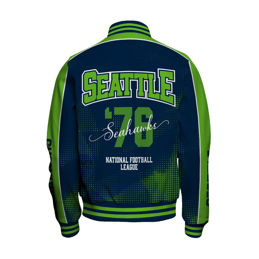 Seattle Seahawks - Heart Beats In Unison Unisex Varsity Jacket - Famjoys Seattle Seahawks - Heart Beats In Unison Unisex Varsity Jacket - Famjoys