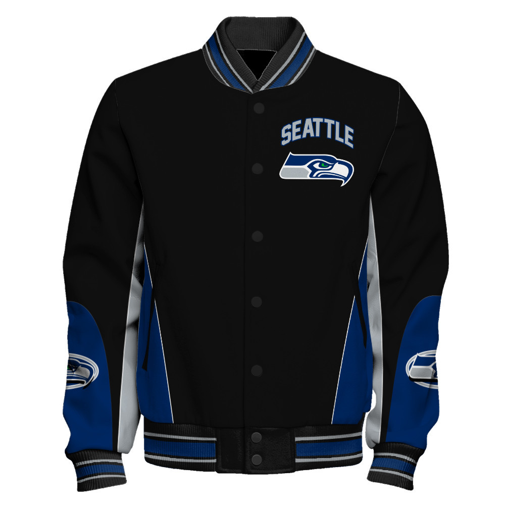 Seattle Seahawks - In Sync With The Home Team Unisex Varsity Jacket - Famjoys Seattle Seahawks - In Sync With The Home Team Unisex Varsity Jacket - Famjoys