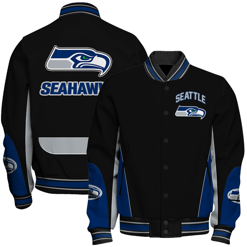 Seattle Seahawks - In Sync With The Home Team Unisex Varsity Jacket - Famjoys Seattle Seahawks - In Sync With The Home Team Unisex Varsity Jacket - Famjoys