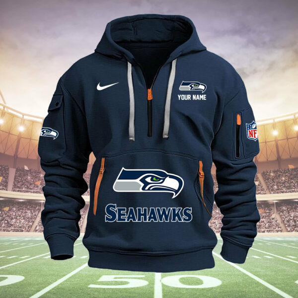 Seattle Seahawks New Personalized Quarter Zip Hoodie AZBTQZH000032 - Famjoys Seattle Seahawks New Personalized Quarter Zip Hoodie AZBTQZH000032 - Famjoys