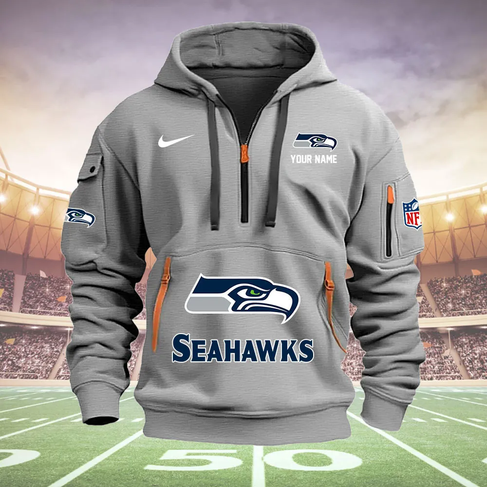 Seattle Seahawks New Personalized Quarter Zip Hoodie AZBTQZH000032 - Famjoys Seattle Seahawks New Personalized Quarter Zip Hoodie AZBTQZH000032 - Famjoys
