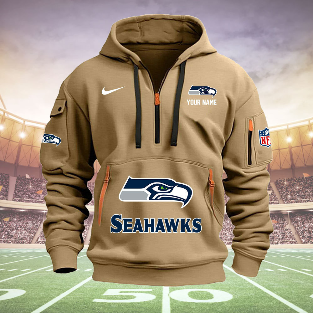 Seattle Seahawks New Personalized Quarter Zip Hoodie AZBTQZH000032 - Famjoys Seattle Seahawks New Personalized Quarter Zip Hoodie AZBTQZH000032 - Famjoys