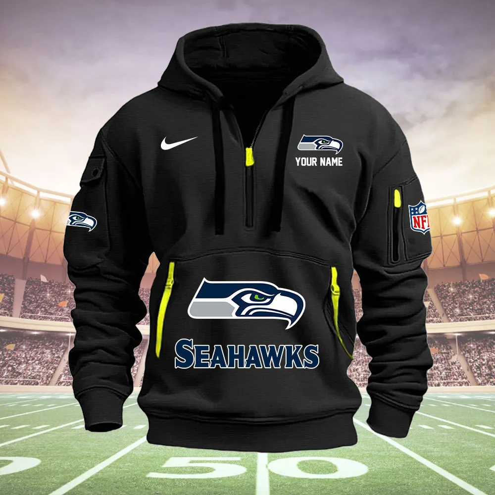 Seattle Seahawks New Personalized Quarter Zip Hoodie AZBTQZH000032 - Famjoys Seattle Seahawks New Personalized Quarter Zip Hoodie AZBTQZH000032 - Famjoys