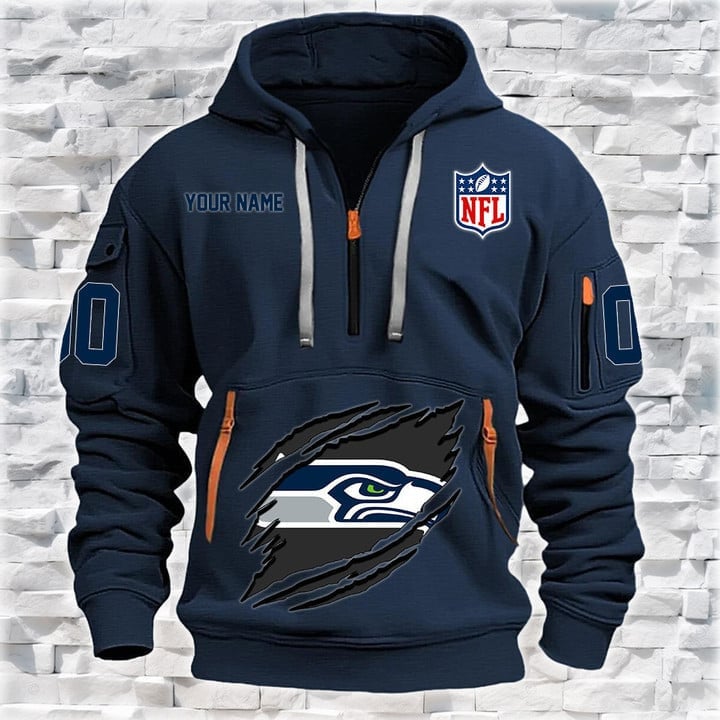 Seattle Seahawks New Personalized Quarter Zip Hoodie AZBTQZH000075 - Famjoys Seattle Seahawks New Personalized Quarter Zip Hoodie AZBTQZH000075 - Famjoys