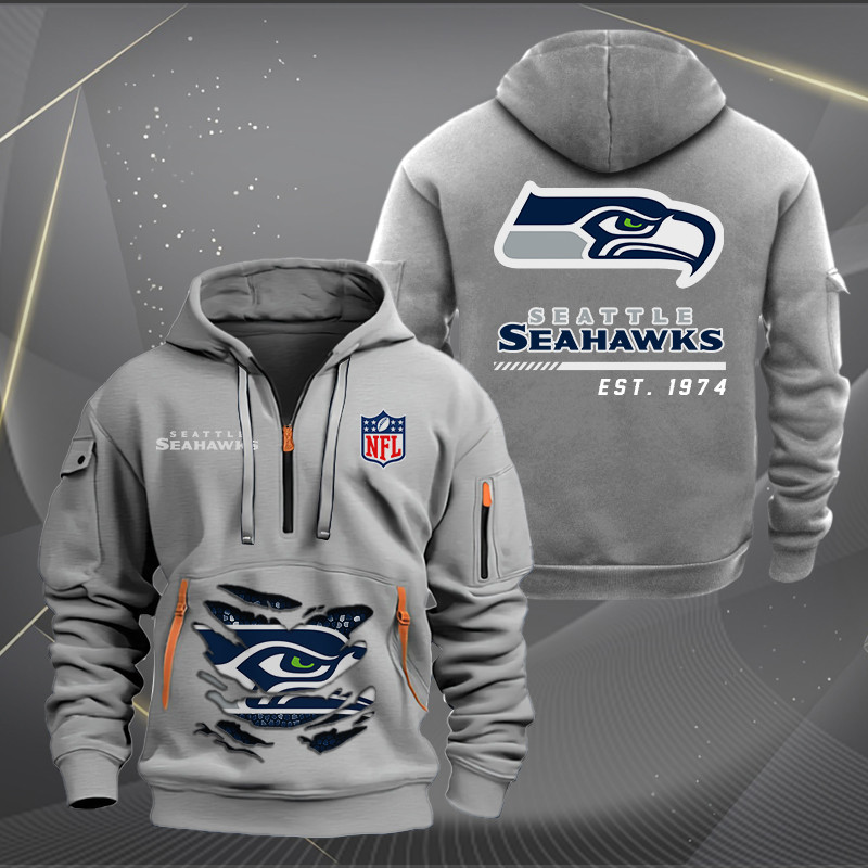 Seattle Seahawks New Personalized Quarter Zip Hoodie AZBTQZH000123 - Famjoys Seattle Seahawks New Personalized Quarter Zip Hoodie AZBTQZH000123 - Famjoys