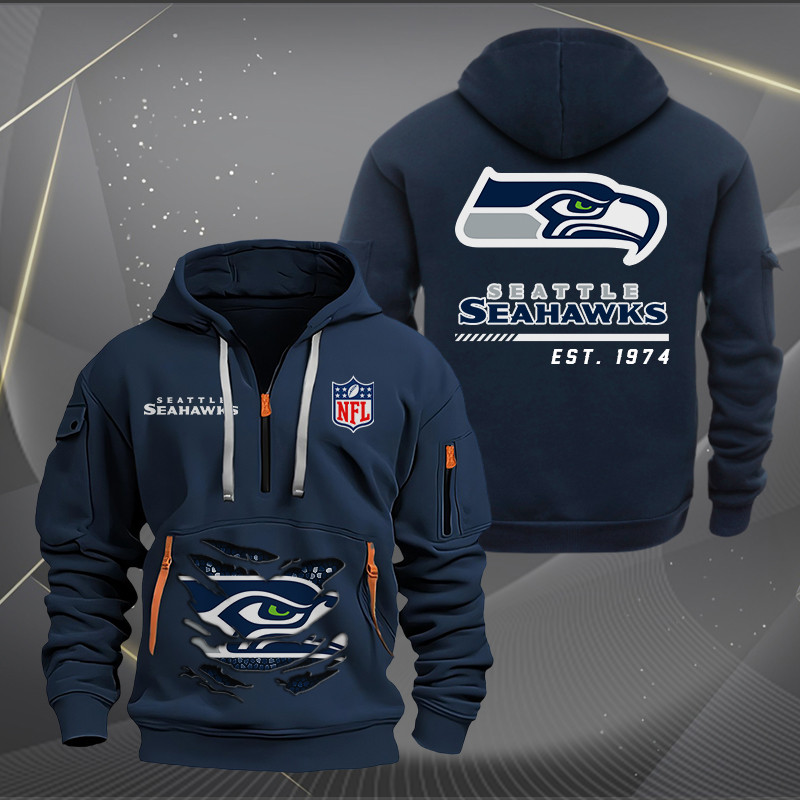 Seattle Seahawks New Personalized Quarter Zip Hoodie AZBTQZH000123 - Famjoys Seattle Seahawks New Personalized Quarter Zip Hoodie AZBTQZH000123 - Famjoys