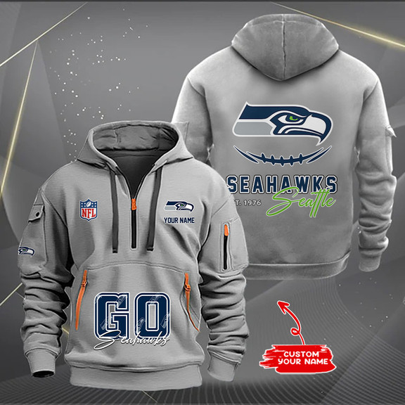 Seattle Seahawks New Personalized Quarter Zip Hoodie AZBTQZH000165 - Famjoys Seattle Seahawks New Personalized Quarter Zip Hoodie AZBTQZH000165 - Famjoys