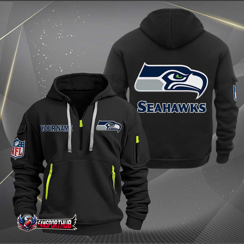Seattle Seahawks New Personalized Quarter Zip Hoodie AZBTQZH000222 - Famjoys Seattle Seahawks New Personalized Quarter Zip Hoodie AZBTQZH000222 - Famjoys