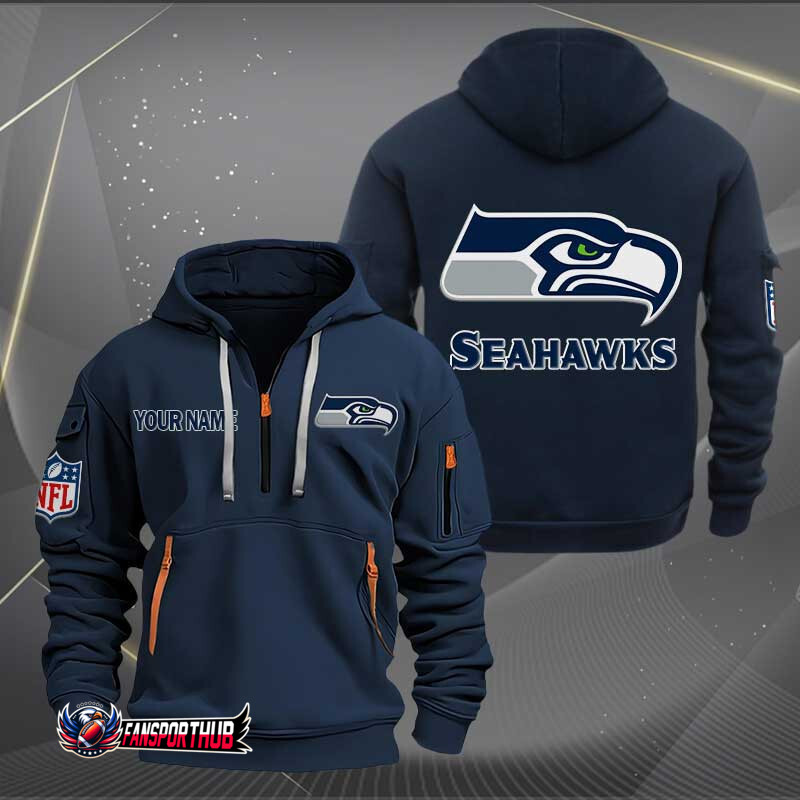 Seattle Seahawks New Personalized Quarter Zip Hoodie AZBTQZH000222 - Famjoys Seattle Seahawks New Personalized Quarter Zip Hoodie AZBTQZH000222 - Famjoys