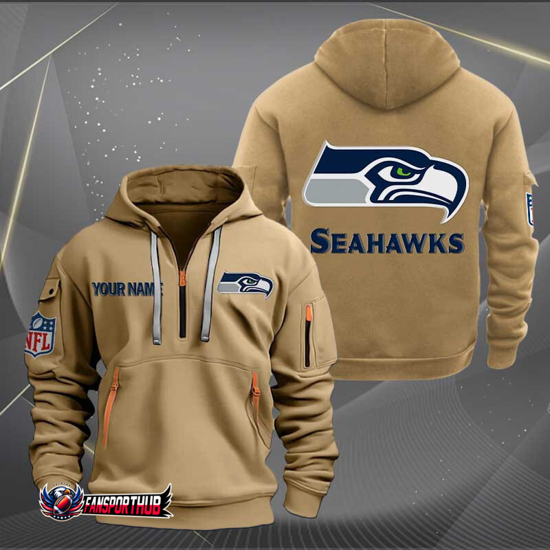 Seattle Seahawks New Personalized Quarter Zip Hoodie AZBTQZH000222 - Famjoys Seattle Seahawks New Personalized Quarter Zip Hoodie AZBTQZH000222 - Famjoys