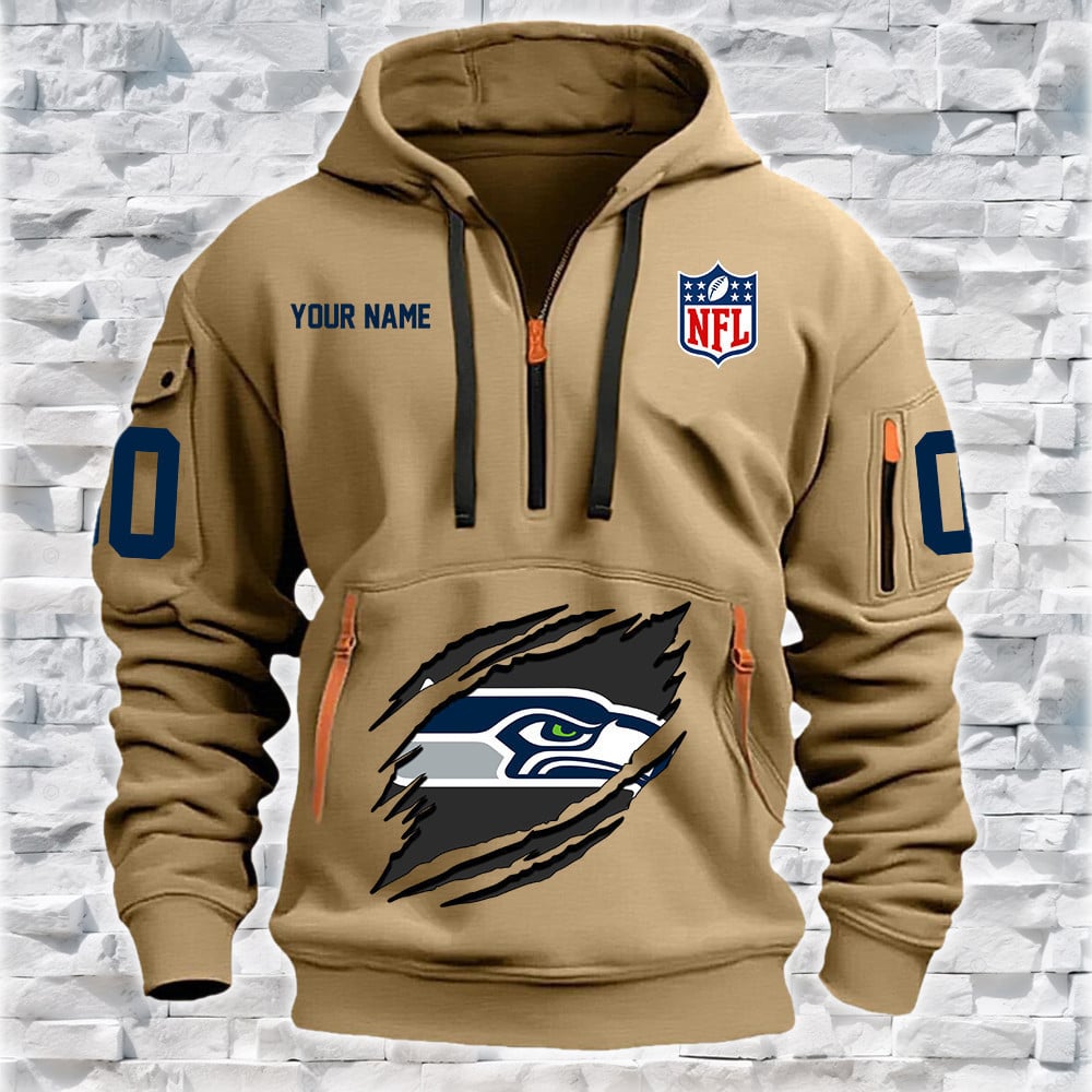 Seattle Seahawks New Personalized Quarter Zip Hoodie NA013 - Famjoys Seattle Seahawks New Personalized Quarter Zip Hoodie NA013 - Famjoys