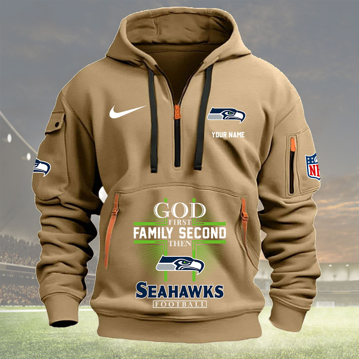 Seattle Seahawks Personalized Quarter Zip Hoodie New Collection AZBTQZH000269 - Famjoys Seattle Seahawks Personalized Quarter Zip Hoodie New Collection AZBTQZH000269 - Famjoys