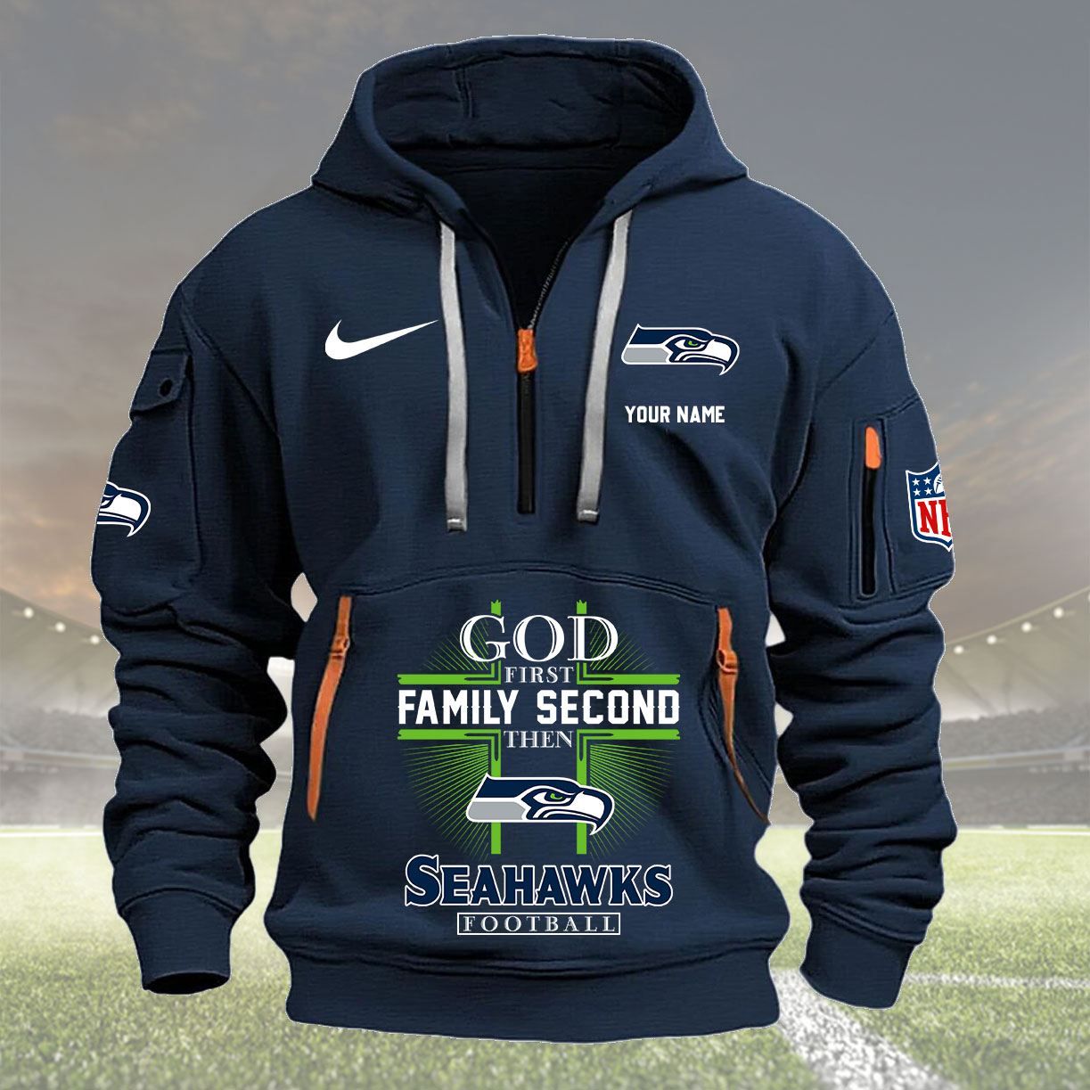 Seattle Seahawks Personalized Quarter Zip Hoodie New Collection AZBTQZH000269 - Famjoys Seattle Seahawks Personalized Quarter Zip Hoodie New Collection AZBTQZH000269 - Famjoys