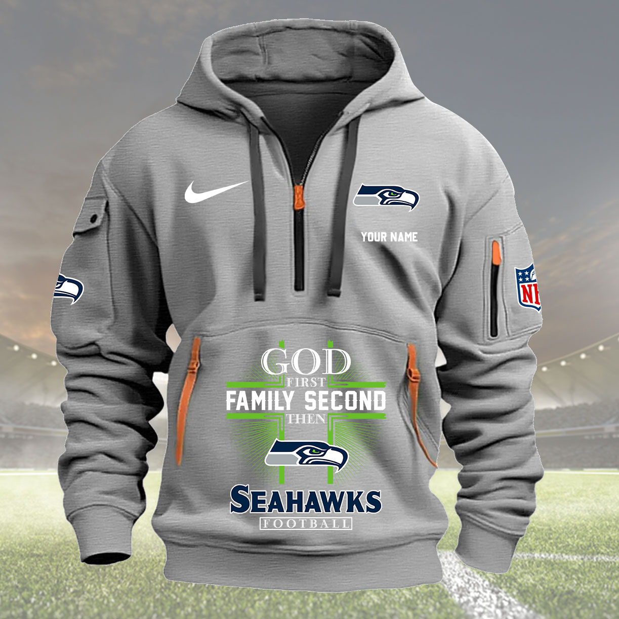Seattle Seahawks Personalized Quarter Zip Hoodie New Collection AZBTQZH000269 - Famjoys Seattle Seahawks Personalized Quarter Zip Hoodie New Collection AZBTQZH000269 - Famjoys