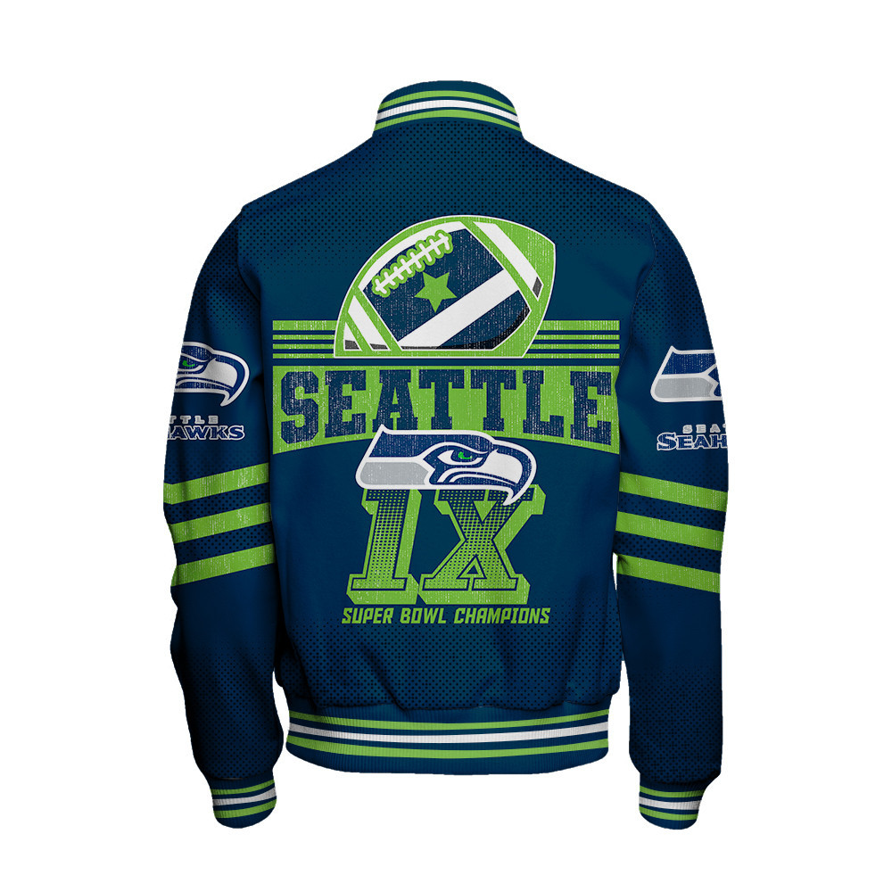 Seattle Seahawks Proud Of Every Championship Win Unisex Varsity Jacket - Famjoys Seattle Seahawks Proud Of Every Championship Win Unisex Varsity Jacket - Famjoys