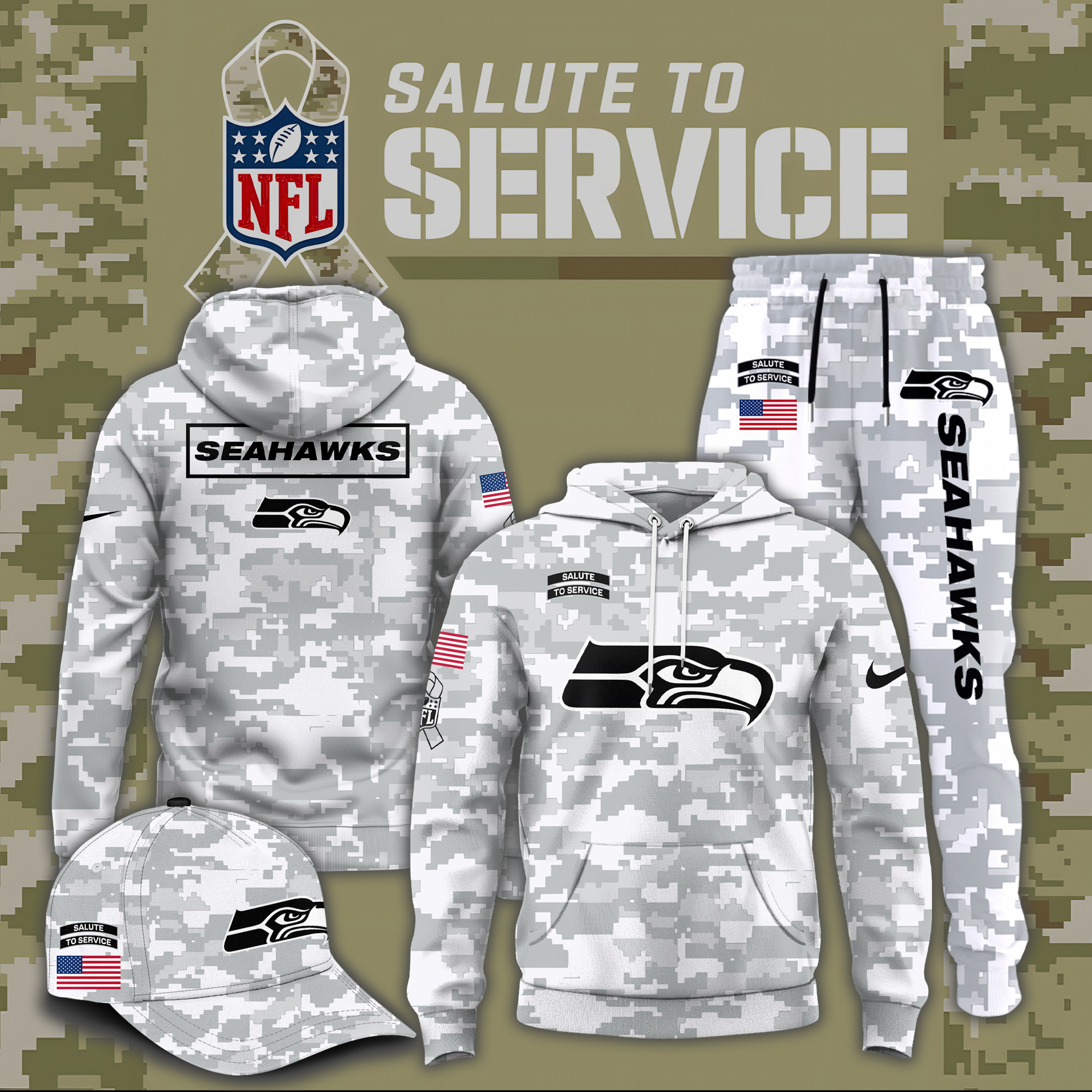 Seattle Seahawks Salute to Service Club Fleece Pullover Hoodie - Famjoys Seattle Seahawks Salute to Service Club Fleece Pullover Hoodie - Famjoys