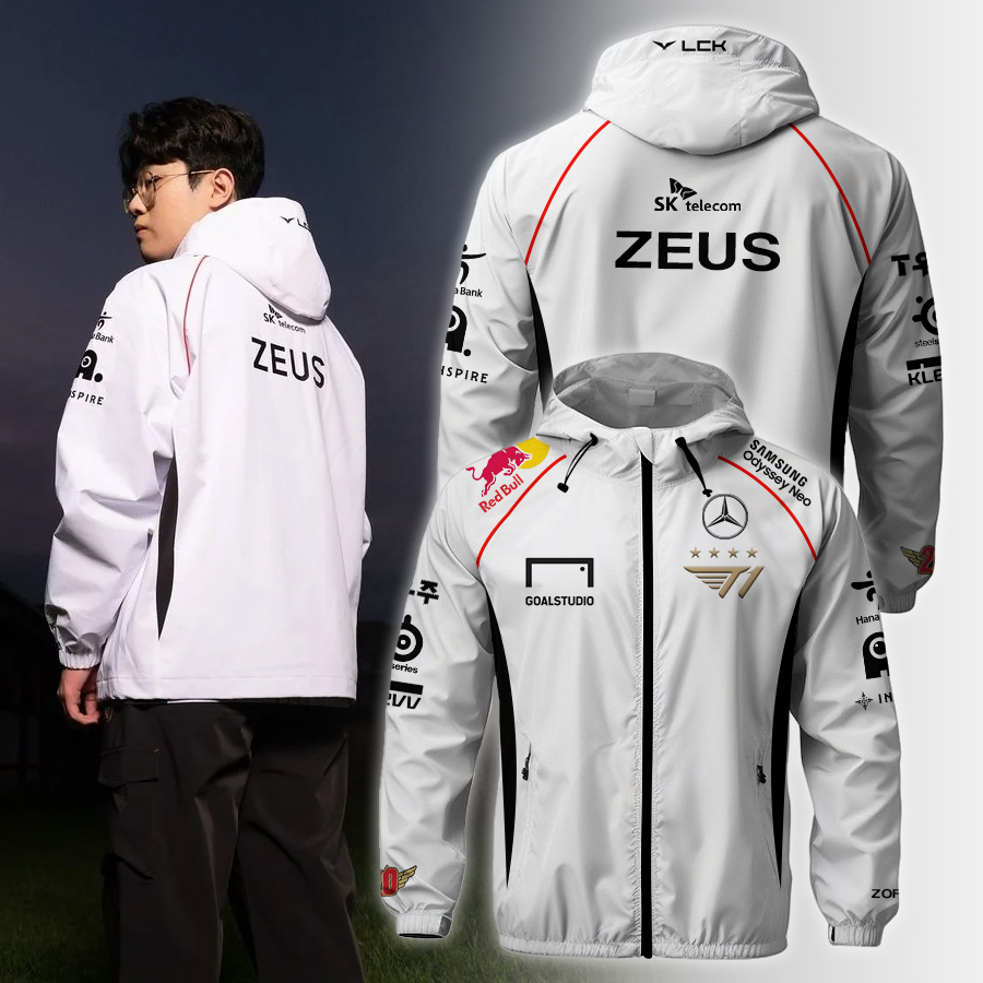 SKT T1 White Hooded Wind Jackhet - Famjoys SKT T1 White Hooded Wind Jackhet - Famjoys