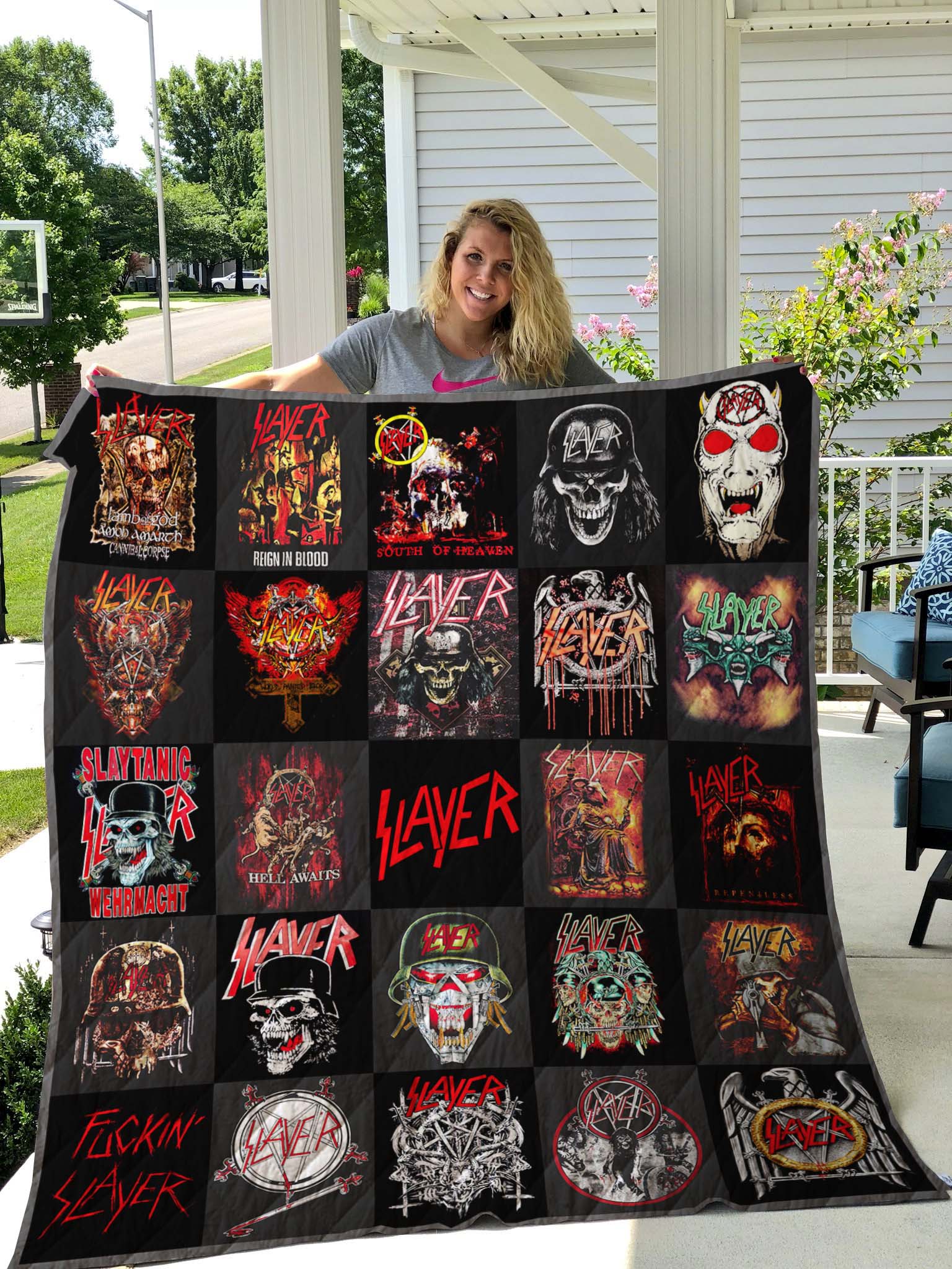 Slayer Tshirt Quilt Quilt Blanket - Famjoys Slayer Tshirt Quilt Quilt Blanket - Famjoys