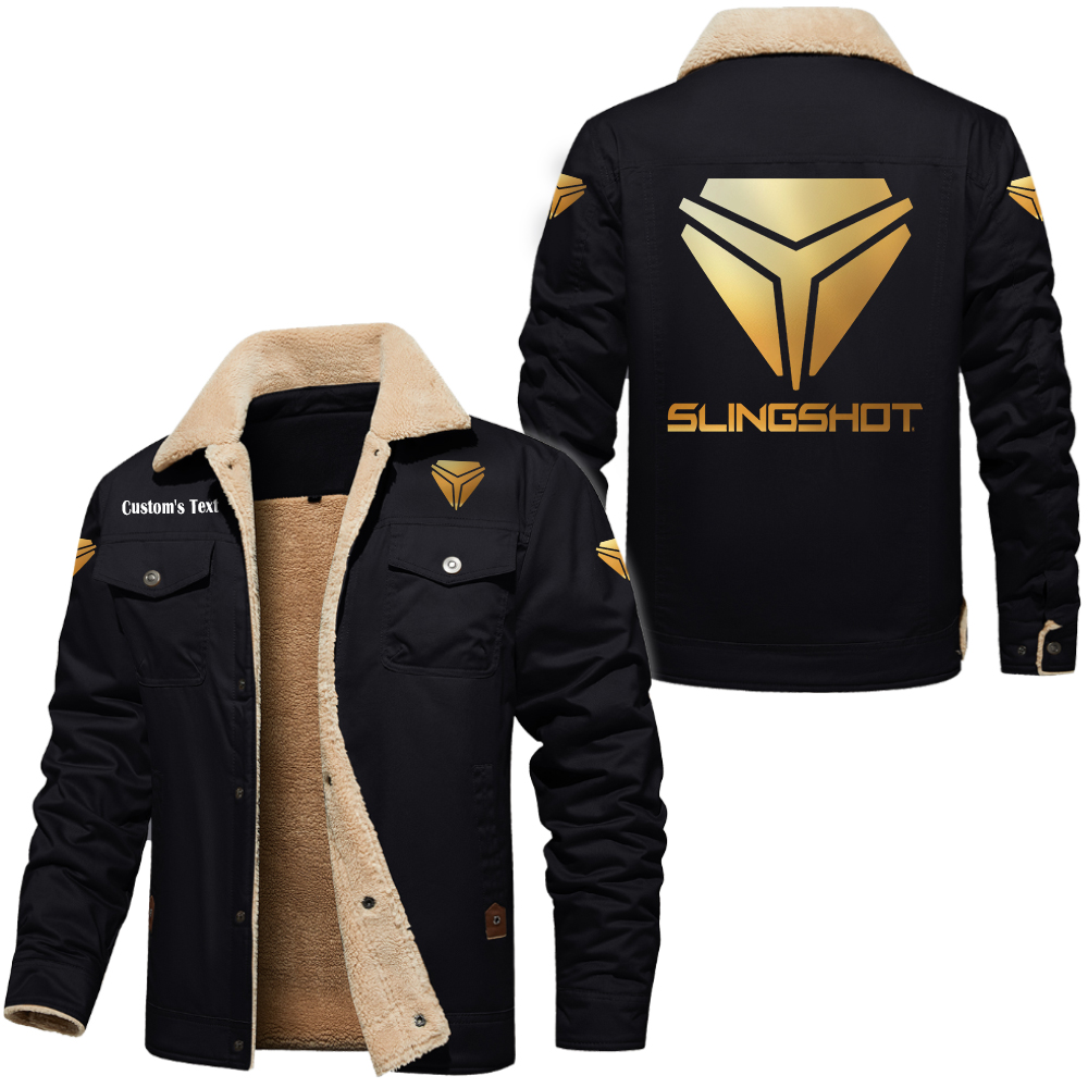 Slingshort Golden Logo Cargo Fleece Lined Cotton Jacket Multicolor, vintage style, customize name 