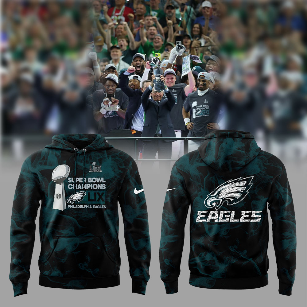 Smoker Midnight Green Philadelphia Eagles Super Bowl LIX Champions Lombardi Trophy Hoodie - Famjoys Smoker Midnight Green Philadelphia Eagles Super Bowl LIX Champions Lombardi Trophy Hoodie - Famjoys