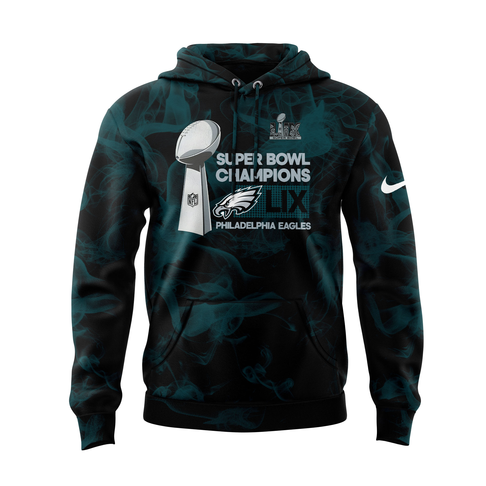 Smoker Midnight Green Philadelphia Eagles Super Bowl LIX Champions Lombardi Trophy Hoodie V2 - Famjoys Smoker Midnight Green Philadelphia Eagles Super Bowl LIX Champions Lombardi Trophy Hoodie V2 - Famjoys