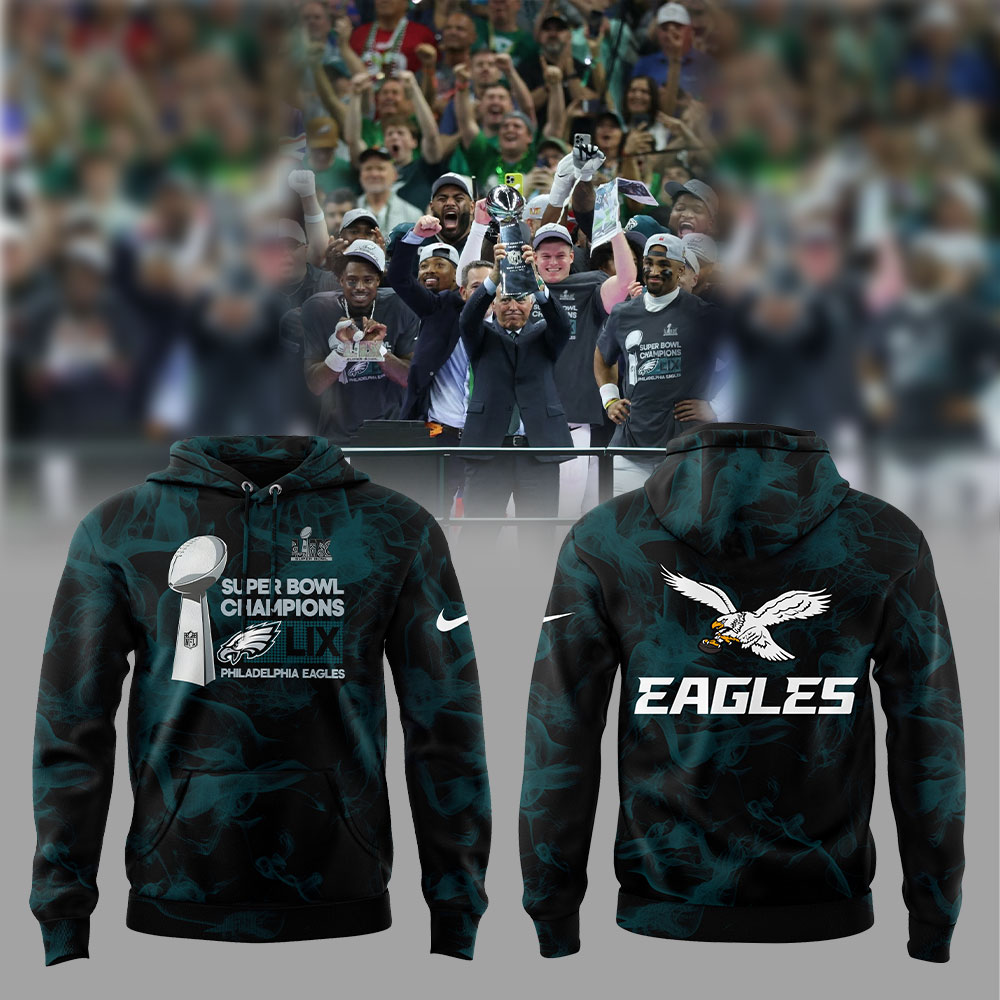 Smoker Midnight Green Philadelphia Eagles Super Bowl LIX Champions Lombardi Trophy Hoodie V2 - Famjoys Smoker Midnight Green Philadelphia Eagles Super Bowl LIX Champions Lombardi Trophy Hoodie V2 - Famjoys