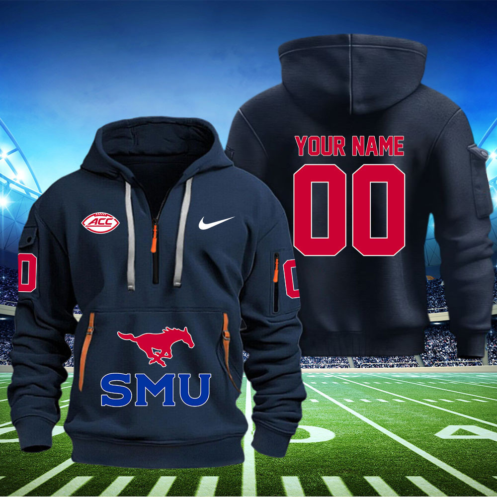 SMU Mustangs Football Quarter Zip Hoodie - Famjoys SMU Mustangs Football Quarter Zip Hoodie - Famjoys