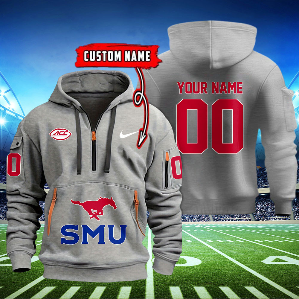 SMU Mustangs Football Quarter Zip Hoodie - Famjoys SMU Mustangs Football Quarter Zip Hoodie - Famjoys