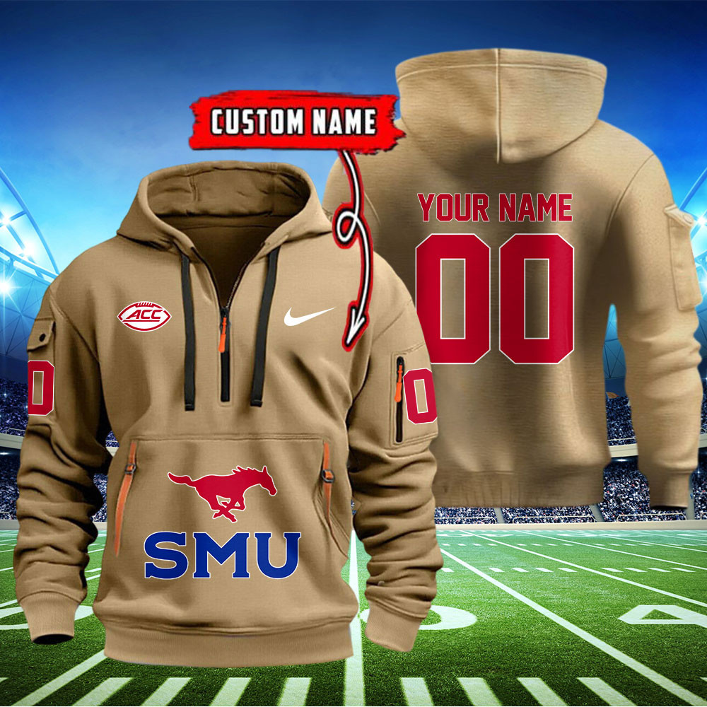 SMU Mustangs Football Quarter Zip Hoodie - Famjoys SMU Mustangs Football Quarter Zip Hoodie - Famjoys
