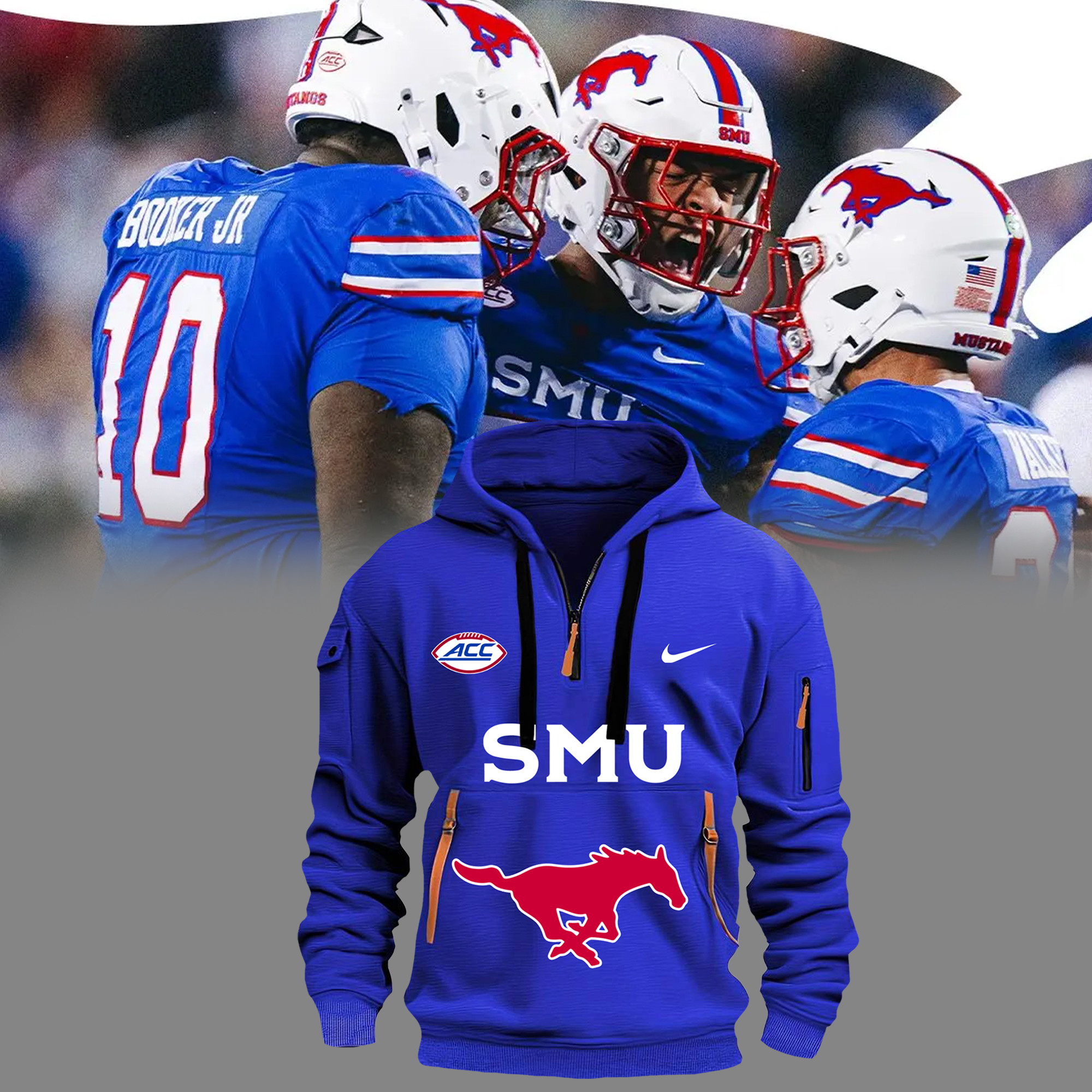 SMU Mustangs Quarter Zip Hoodie - Famjoys SMU Mustangs Quarter Zip Hoodie - Famjoys